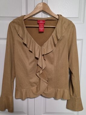 Oscar de la Renta Camel Ruffled Tulip Sleeve Blouse